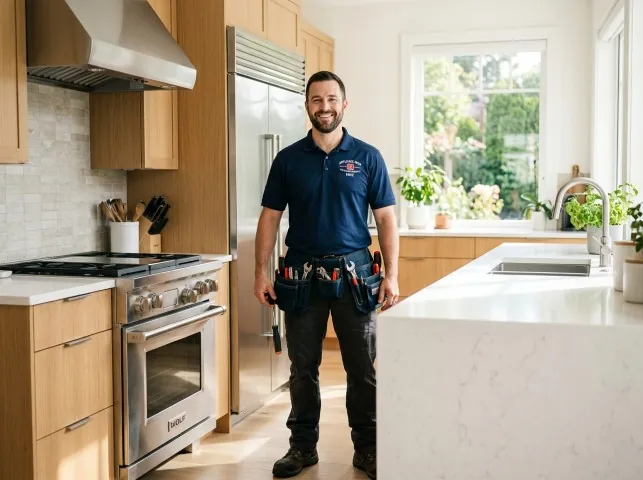 Appliance Repair Hero technician in a Bacliff, TX kitchen after an appliance repair